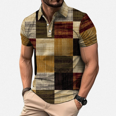 Polo-shirt heren met grafische patchworkprint