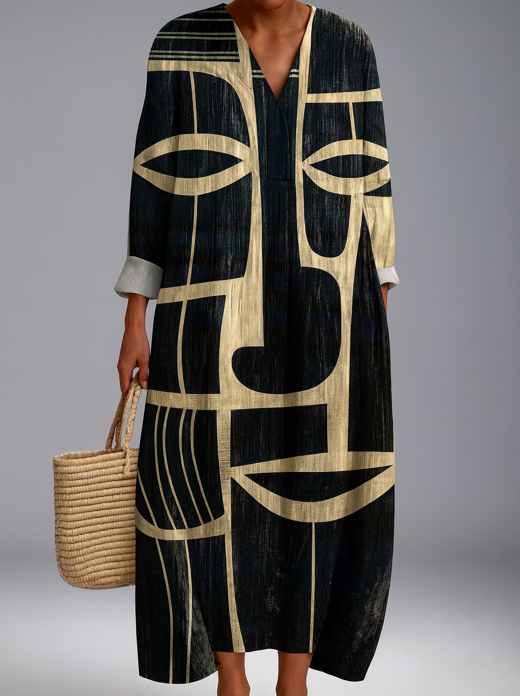 Tess™ | Elegante Geometrische Jurk met Abstract Lijngezicht