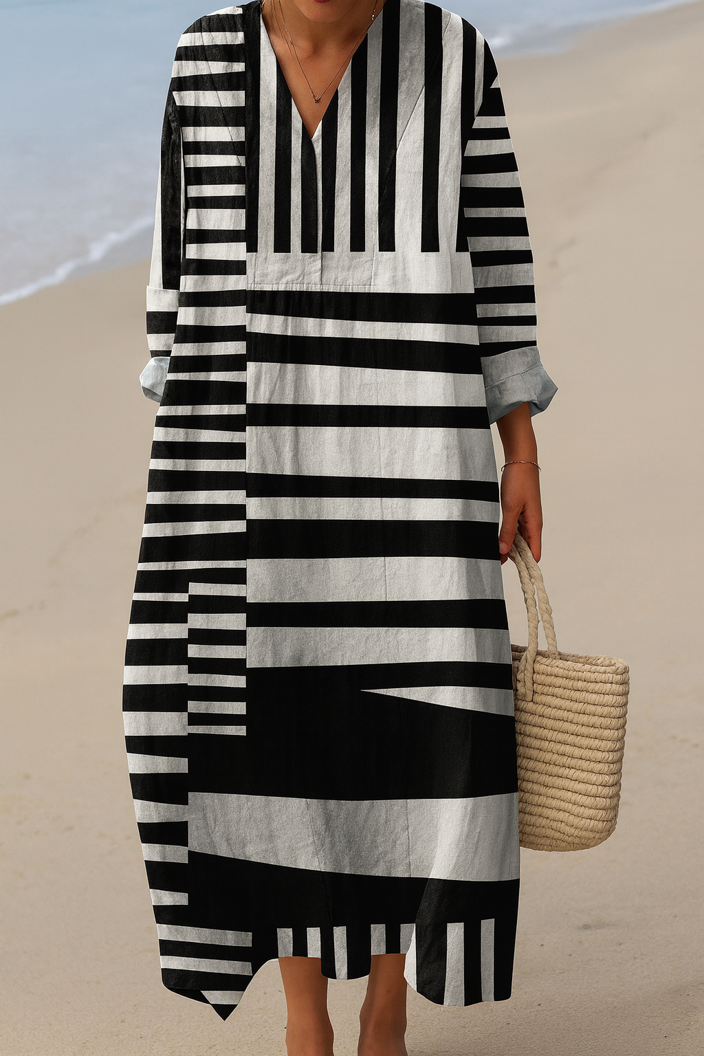 Noor™ | Jurk met Monochrome Strepen