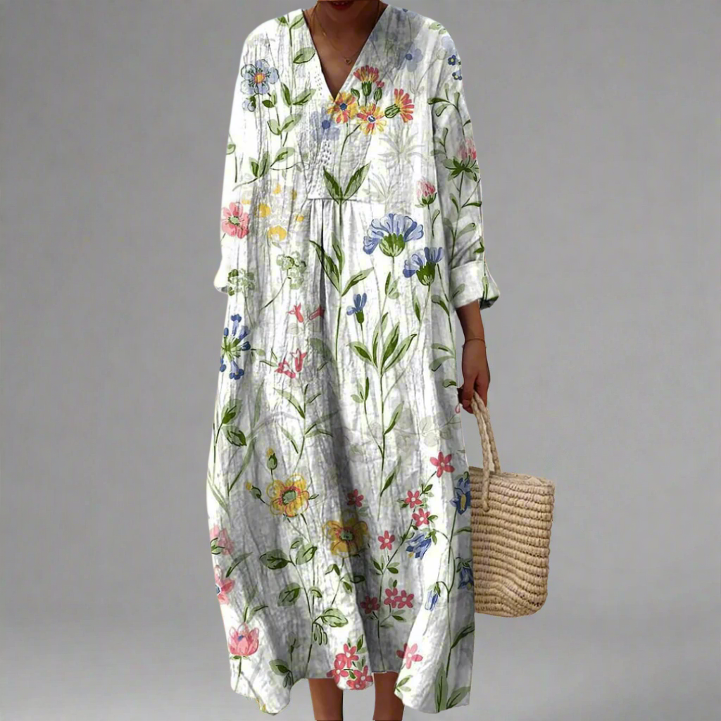 Mila™ | Elegante Bloemenjurk met Aquarelprint